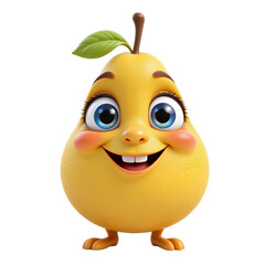 Fototapeta premium 3D character, young cheerful yellow pear with big expressive eyes, transparent background