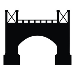Black and white image of a simple bridge illustration with an arch design and decorative elements