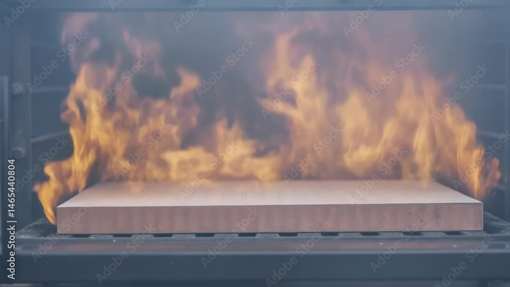Aufkleber A closeup of a test panel undergoing fire performance testing capturing the intense flames and smoke while showcasing the materials ability to withstand extreme heat without