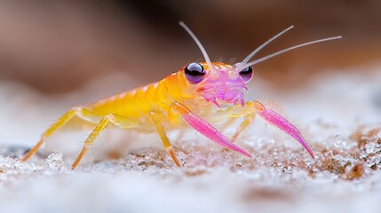 Fototapeta premium Macro View of Colorful Insect on Sandy Surface