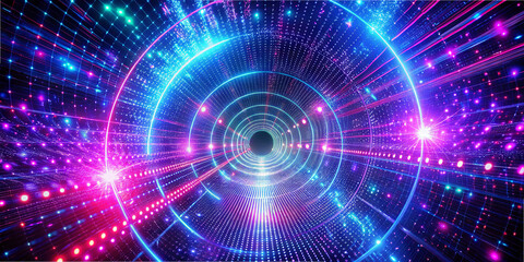 Radial patterns emerge from a central point, creating a captivating tunnel of colorful lights