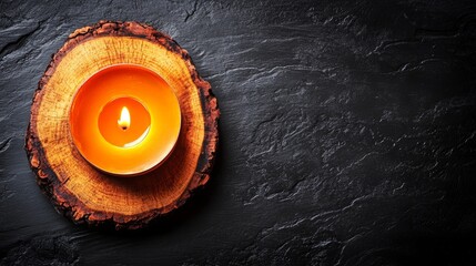 A peaceful ambiance is established by the presence of a candle and a stone, promoting relaxation and a mindful state