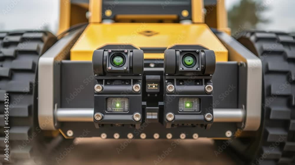 Aufkleber A closeup of sensors integrated into the trenching robot highlighting the complex technology used for depth and obstacle detection.