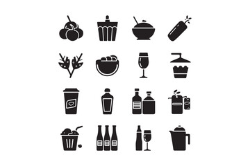 Food and Drink Icons Set Minimal Silhouette Vector Collection