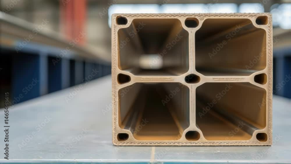 Poster A closeup of the beams crosssection revealing the hollow core structure designed for lightweight strength while maintaining high structural integrity.