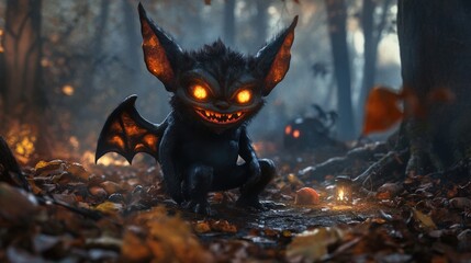 Dark, forest creature with glowing eyes.