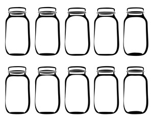 Hand draw Mason Jar Set – Black Line Glass Jar Vector Art isolated on transparent background
