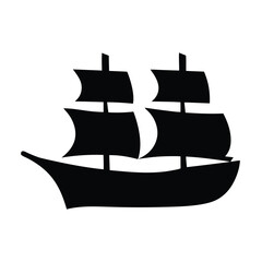 Black Silhouette of a Sailing Ship with Multiple Sails on White Background Maritime Vessel Icon Nautical Illustration