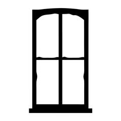 Black and White Illustration of a Classic Four Pane Window with Arch Top