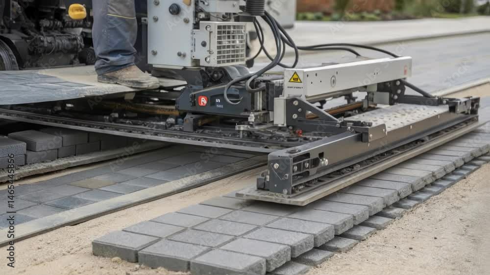 Aufkleber A closeup of the robotic pavers adjustable screed illustrating its complex design and how it controls layer thickness for a durable finish.