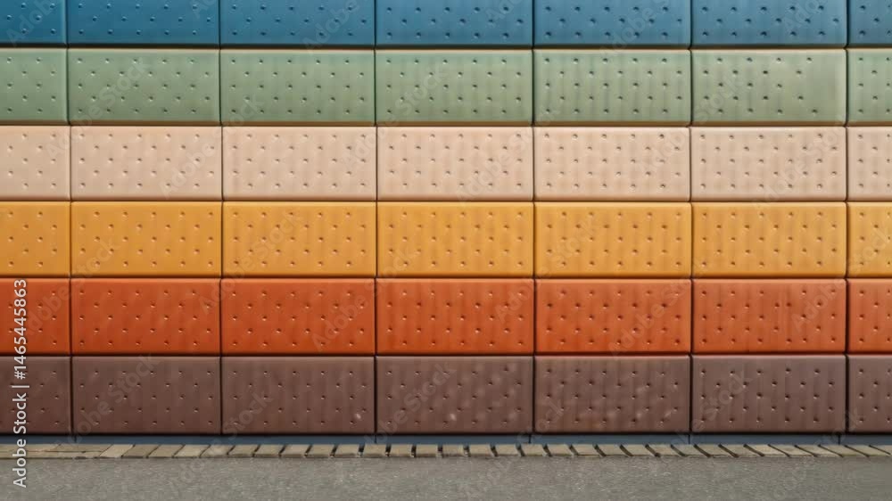 Poster A closeup of the outer surface treatment of a thermal energy storage wall featuring an artistic blend of colors and materials that contribute to both aesthetics and functionality.