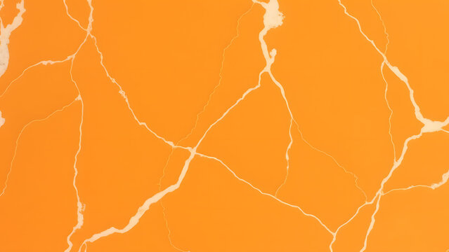 "Vibrant orange marble with bold white veins. High-gloss finish intensifies warm tones for food branding and lively interiors."