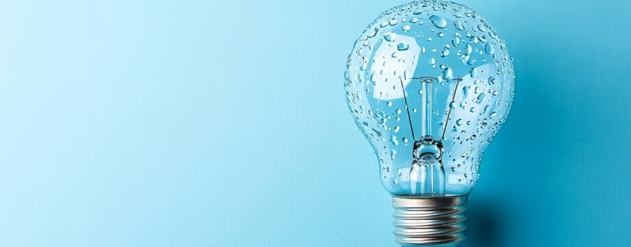 A glowing light bulb covered in water droplets, representing inventive and imaginative thinking