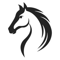 Fototapeta premium Elegant horse head silhouette displays power and grace in a striking black and white minimal design