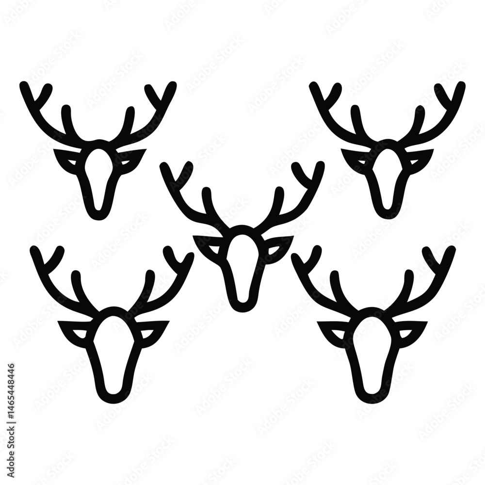 Poster five deer head outlines are arranged symmetrically on a solid background to form a pattern