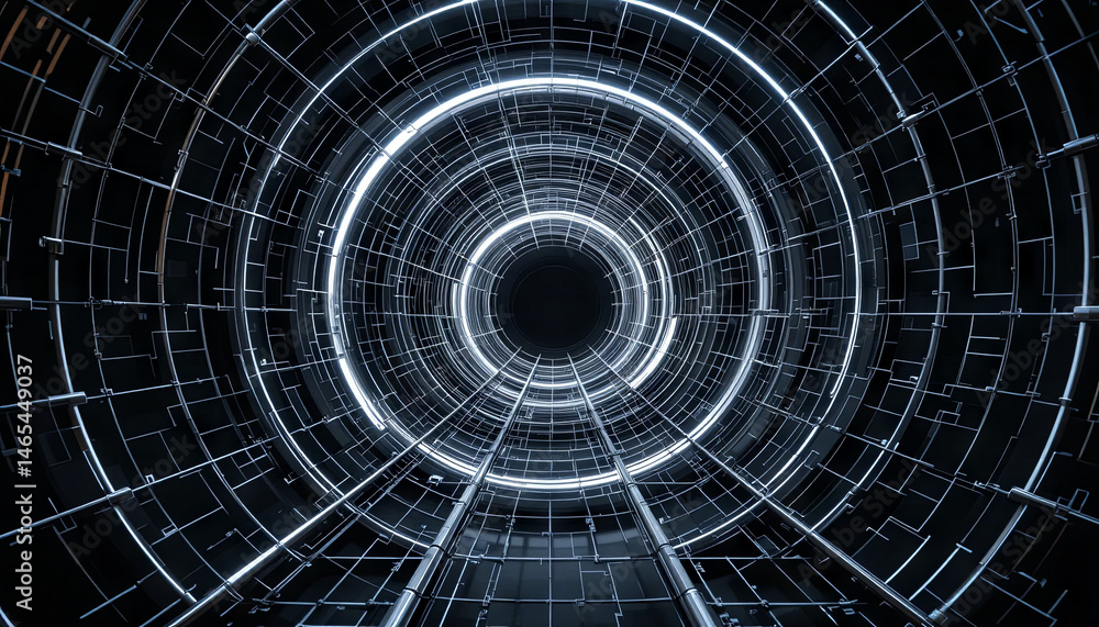 Poster a stark tunnel filled with glowing circular patterns showcases a modern, abstract design. the visual