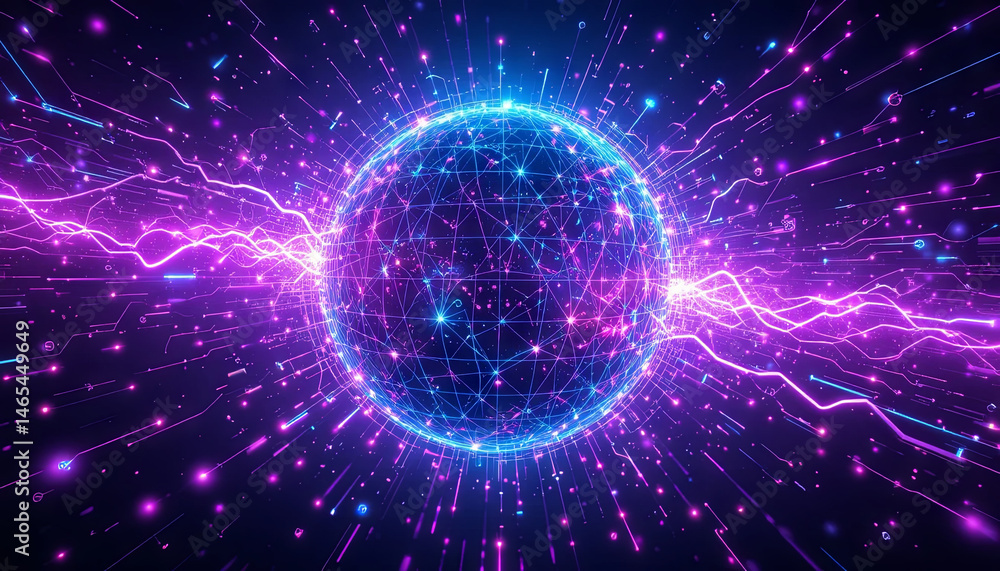 Poster a radiant sphere surrounded by electric arcs creates a mesmerizing visual, showcasing vibrant colors