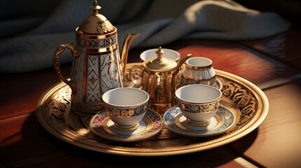 A photo of a traditional Arabic coffee set.