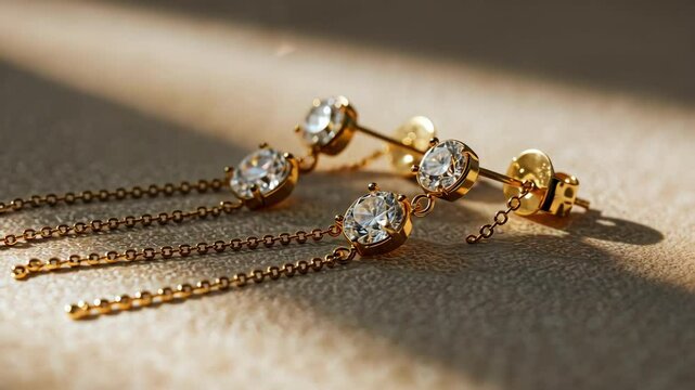 Elegant gold and diamond drop earrings.