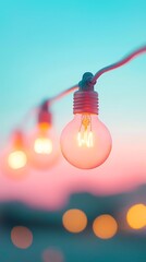 Glowing Light Bulb String Lights at Sunset