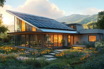 Obraz premium Modern eco-friendly house with solar panels.