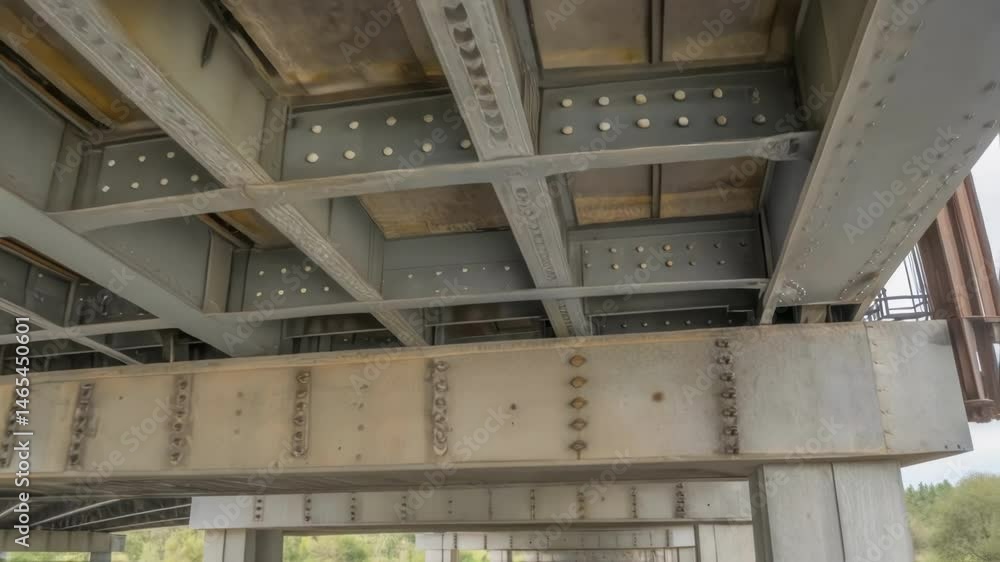 Poster A detailed look at the underside of a modular bridge with exposed support beams and connections that reveal the engineering behind load distribution and strength.