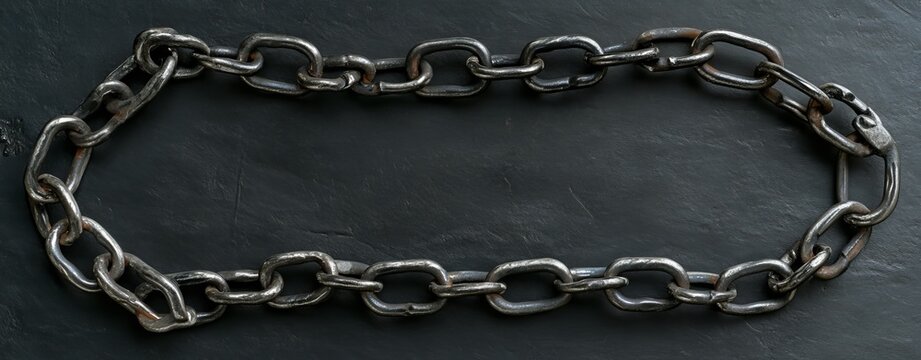 A close-up view of a black metal chain link reveals its exceptional strength and durability