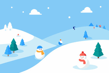 rolling snow covered hills with children sledding .svg