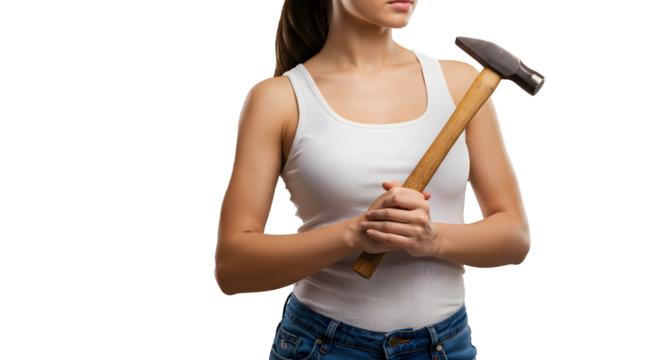 Woman Holding Hammer PNG, Transparent, White Background - Powered by Adobe