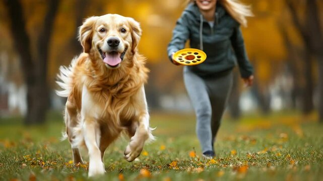Golden retriever playing frisbee in park