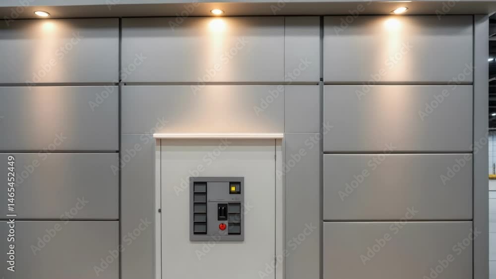 Poster A medium closeup capturing a prefabricated wall installed in a construction setting showing how builtin electrical systems are accessible yet hidden with focused lighting