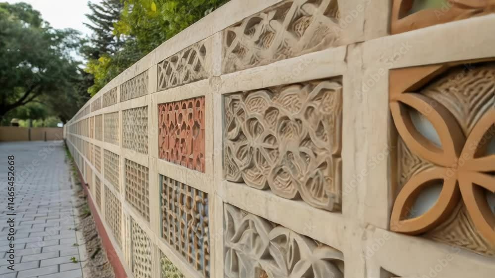 Poster a medium closeup capturing the intricate patterns of a sustainably constructed wall made with lowcar