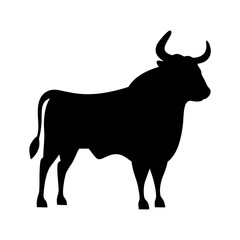 Black Silhouette of a Powerful Bull Standing Strong and Proud