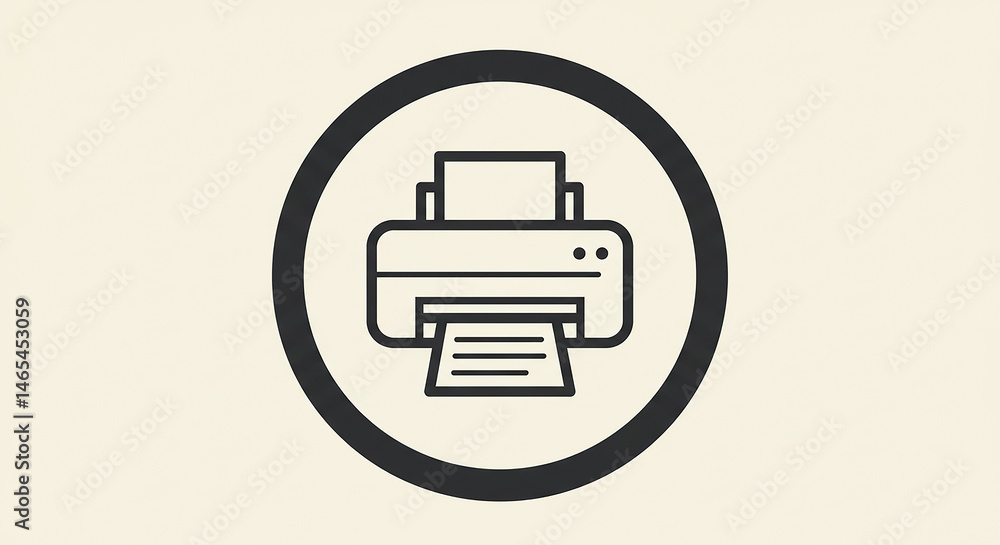 Poster printer icon showing printing document in circle frame
