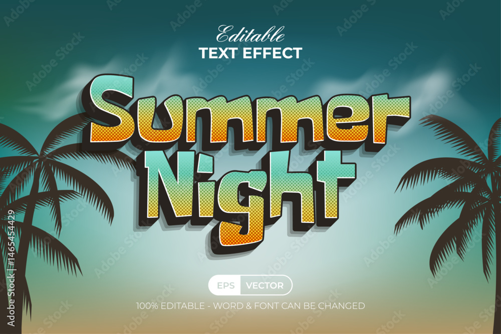 Poster summer night text effect halftone texture style. editable text effect.