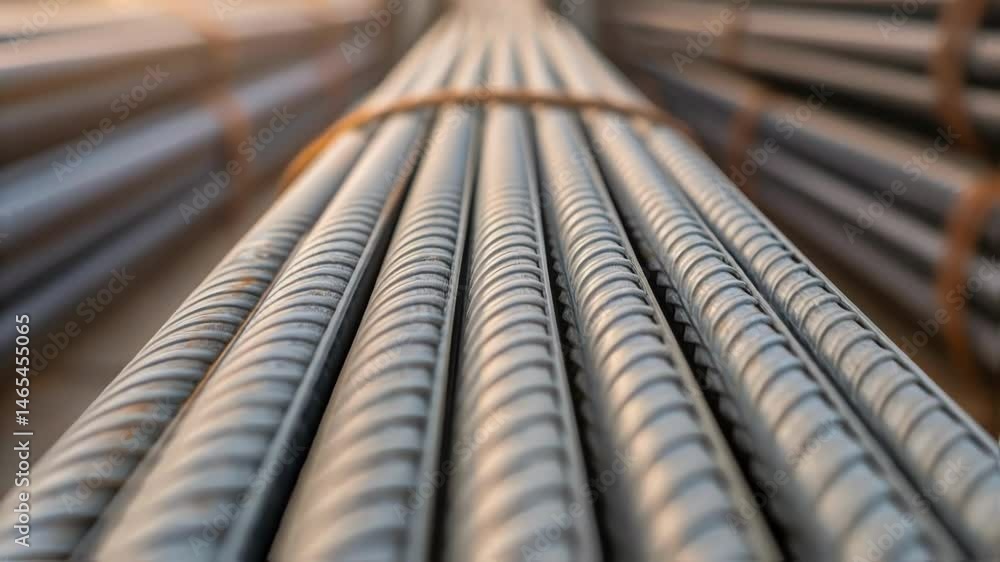 Poster A medium closeup of a bundle of rebar sped together showcasing the pristine condition of the nanoengineered materials ready for installation on a modern construction project.