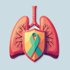 Lung Cancer Prevention and Medical Awareness - Clean, Solid Color Vector Illustration of Lungs and Stethoscope for World Lung Cancer Day Support