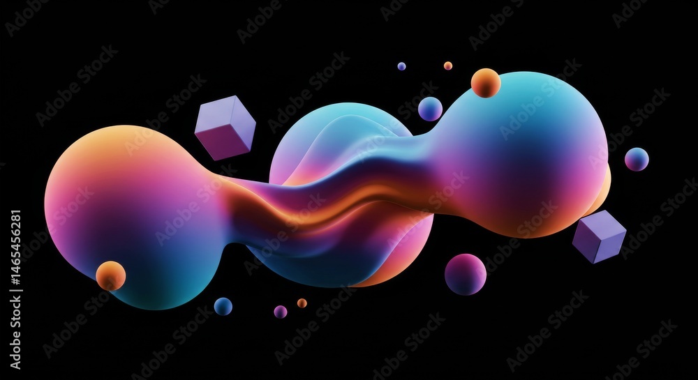Aufkleber dynamic spheres and cubes art - colorful spheres and cubes float in dynamic motion, symbolizing ener