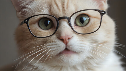 close up of a cat use black glasses
