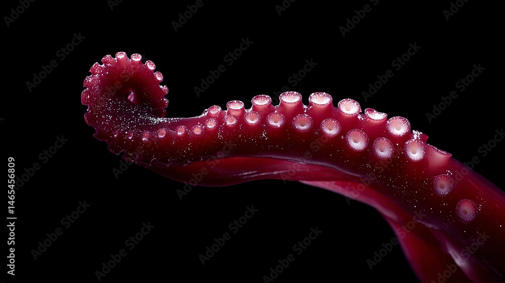 Poster a striking image of a swirling octopus tentacle showcasing vibrant red hues. the smooth texture and 