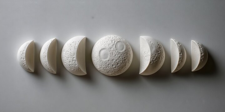 Moon phases wall sculpture in matte white for modern home decor