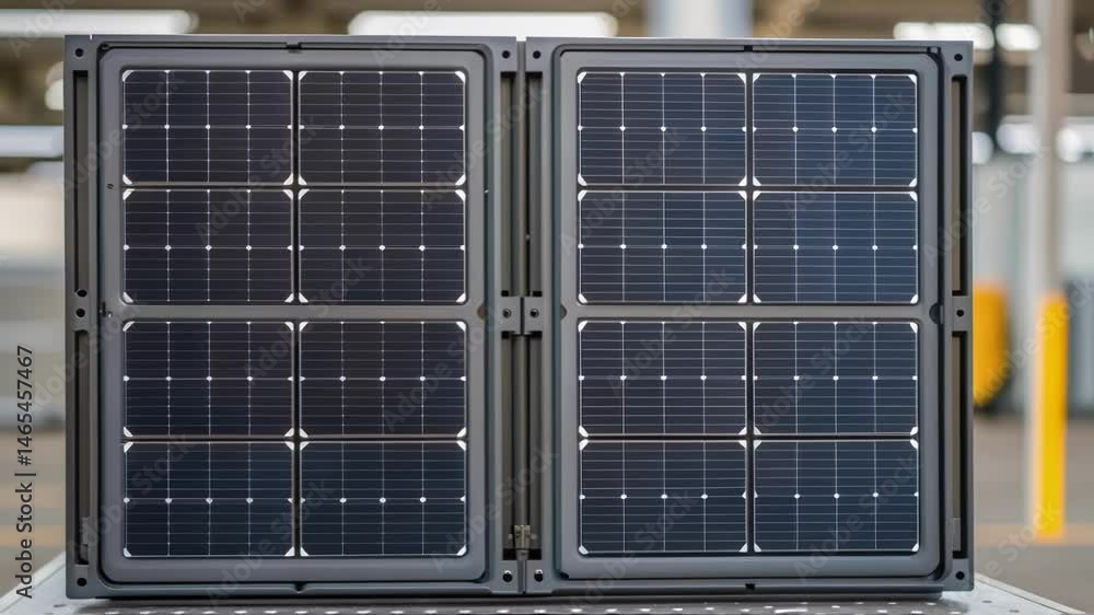 Poster A medium closeup of a modular panel installation where multiple sections interlock revealing the elegant lines and functional solar cells that enhance energy efficiency.