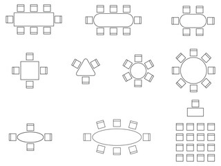 layout of seat plans, cafe, restaurant, classroom, dining room, customizable stroke, vector, illustration