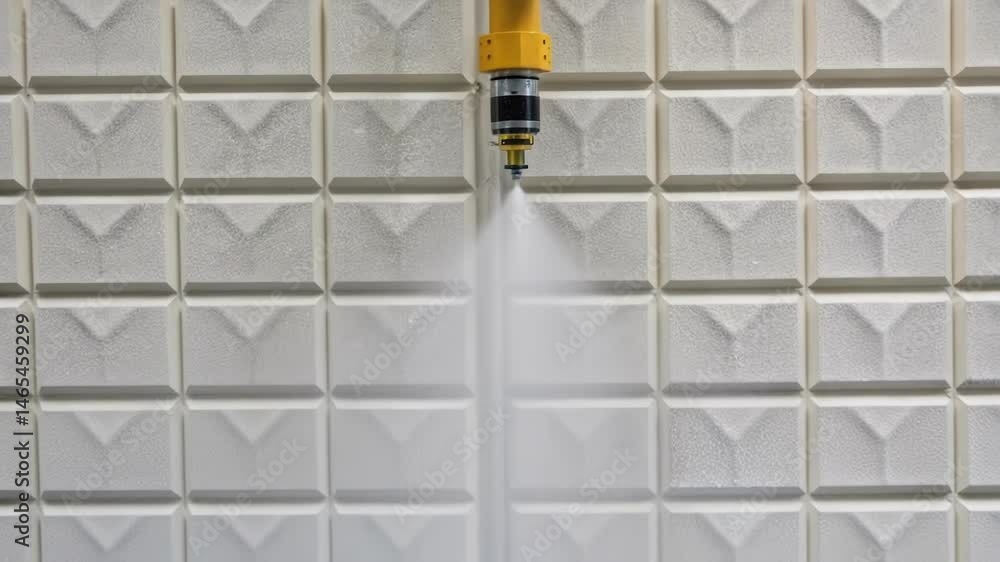 Aufkleber A medium closeup of a robotic spraying system in action with a focus on the highprecision foam application as it covers an exterior wall highlighting the uniformity of the spray