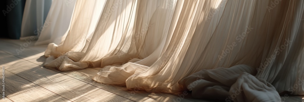 Aufkleber soft sheer curtain blowing gently in a sunlit room enhances the tranquil ambiance of the space in th