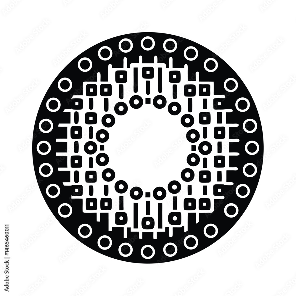 Aufkleber abstract black and white circular pattern design featuring geometric shapes and decorative elements 