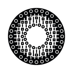 Abstract black and white circular pattern design featuring geometric shapes and decorative elements for diverse design needs