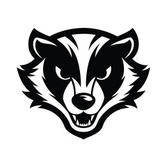 Vector illustration of a fierce badger head in black and white design ideal for sports logos and branding.