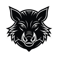 Bold black and white illustration of a wild boar head emblem ideal for sports team logos or mascot designs
