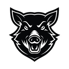 Fierce and bold black and white illustration of a wild boar head showcasing a powerful mascot concept
